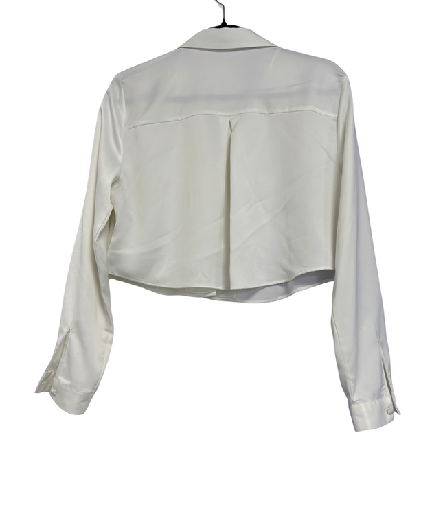 Zara White Long Sleeve Button-Up Crop Top