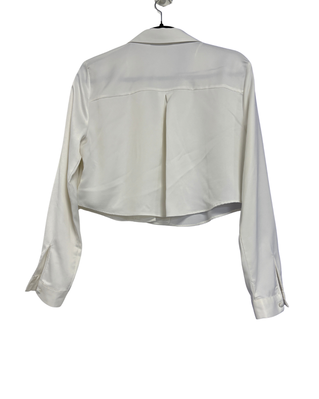 Zara White Long Sleeve Button-Up Crop Top