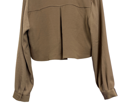 Zara Brown Cropped Button-Down Blouse