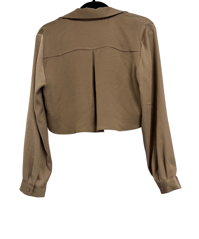 Zara Brown Cropped Button-Down Blouse