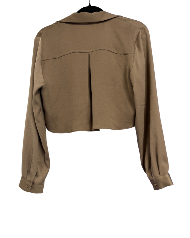 Zara Brown Cropped Button-Down Blouse
