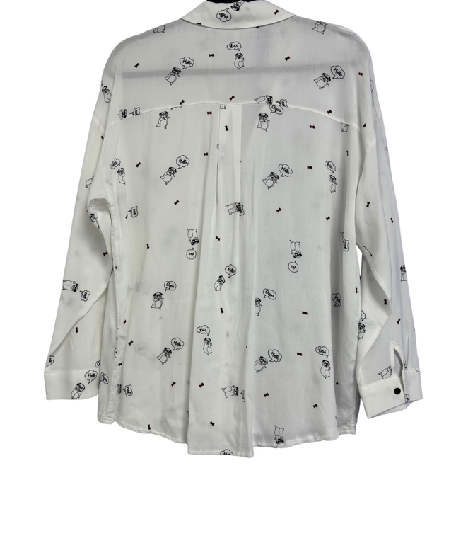 Olé by Koton White Pug Print Graphic Button-Down Shirt