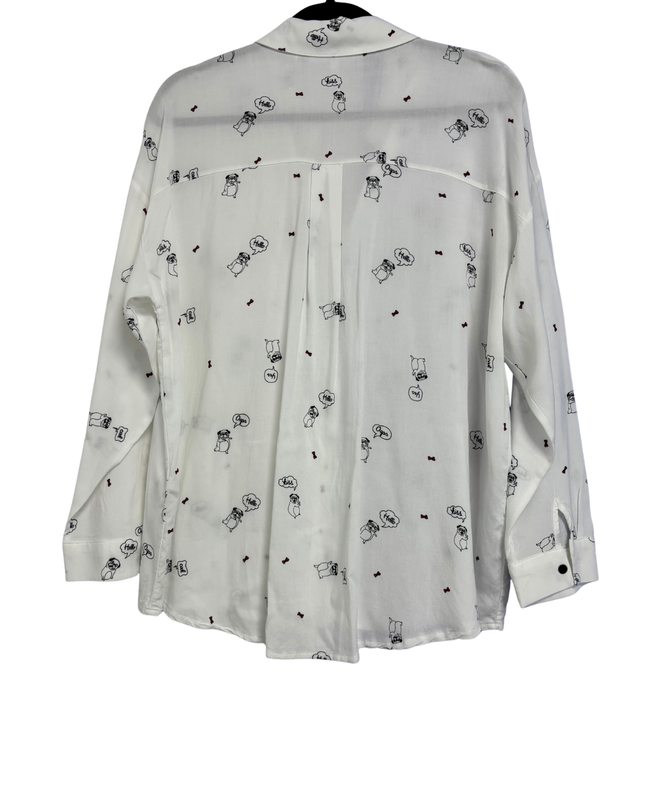 Olé by Koton White Pug Print Graphic Button-Down Shirt