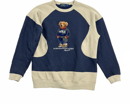 Reworked Polo Ralph Lauren Polo Bear Navy Blue/Beige Sweatshirt