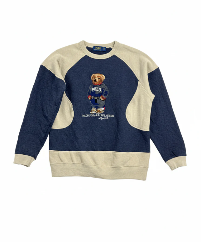 Reworked Polo Ralph Lauren Polo Bear Navy Blue/Beige Sweatshirt