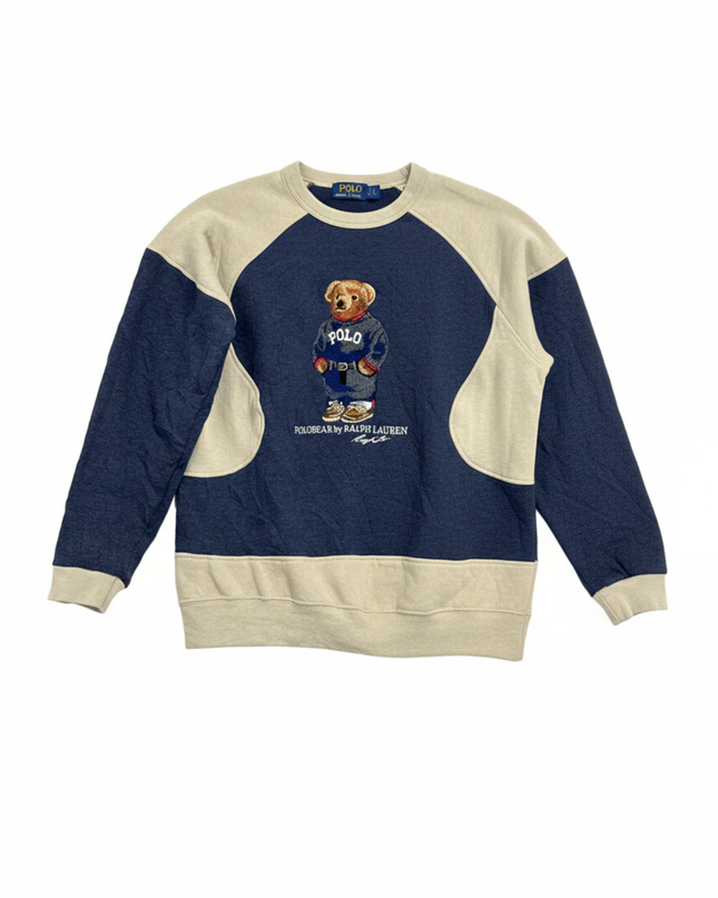 Reworked Polo Ralph Lauren Polo Bear Navy Blue/Beige Sweatshirt
