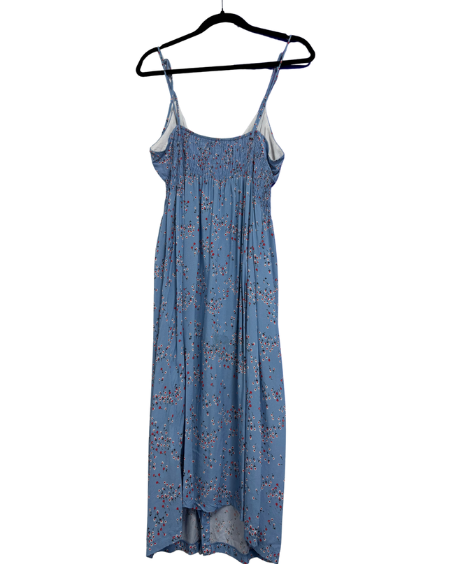 Zara Blue Floral Button-Down Smocked Midi Dress