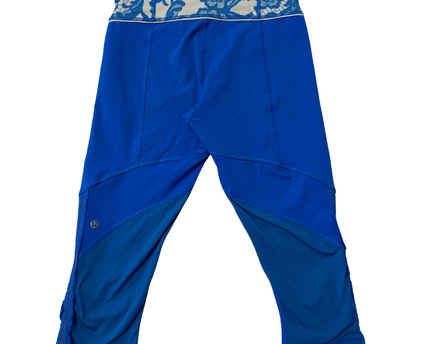 Lululemon Blue Patterned Waistband Ruched Crop Leggings