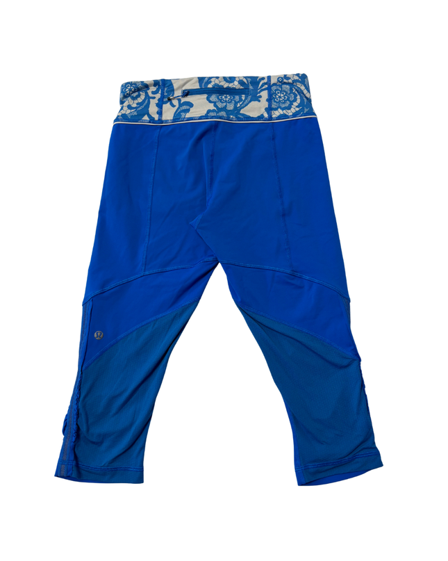 Lululemon Blue Patterned Waistband Ruched Crop Leggings