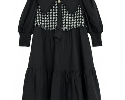 Vero Moda Black Ulrica Houndstooth Panel Tiered Mini Dress