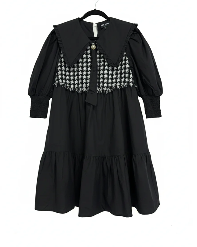 Vero Moda Black Ulrica Houndstooth Panel Tiered Mini Dress