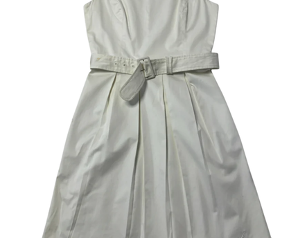 Nautica White Belted Pleated A-Line Dress