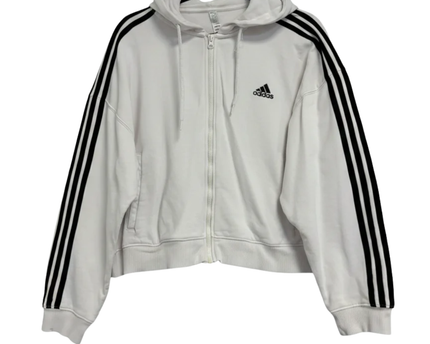 Adidas White 3-Stripes Zip-Up Hoodie