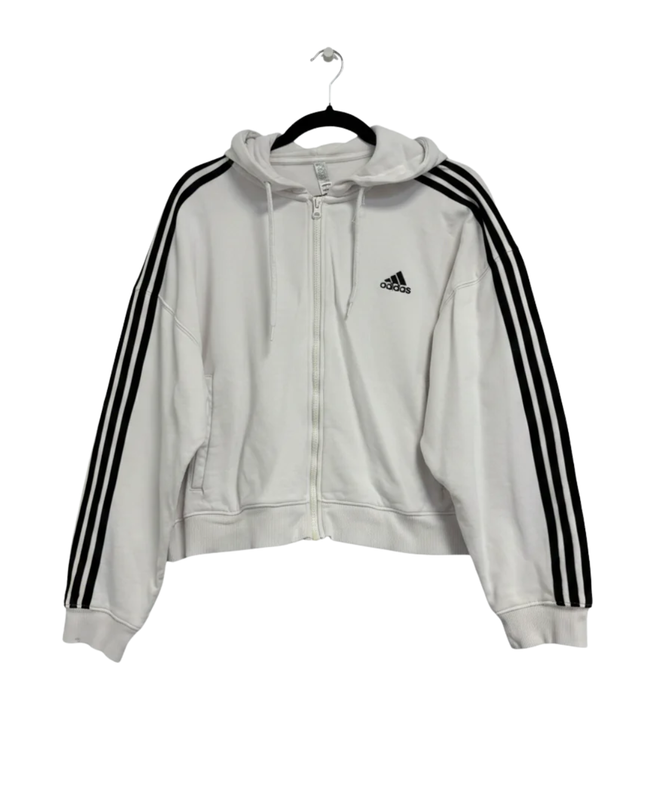 Adidas White 3-Stripes Zip-Up Hoodie