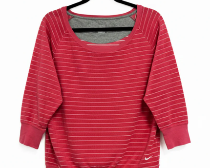 Nike Pink Striped Terry Cloth Wide Neck Top