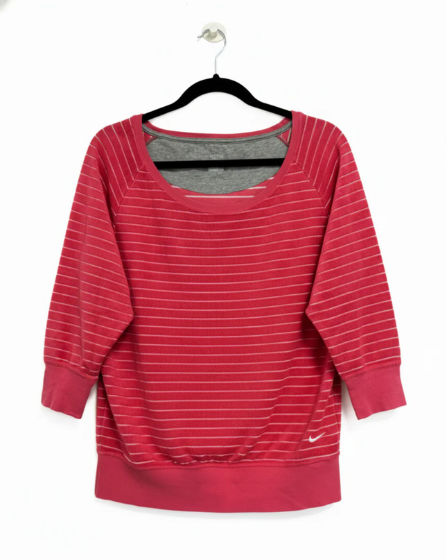 Nike Pink Striped Terry Cloth Wide Neck Top