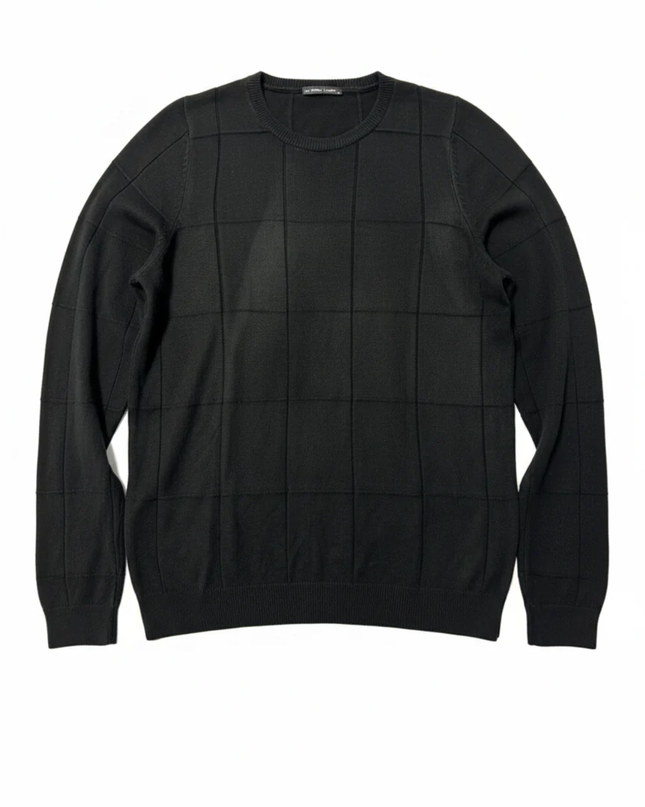 LC WAIKIKI Black Textured Grid Knit Crew Neck Sweater