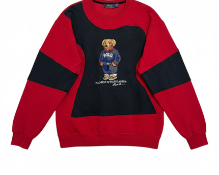 Reworked Polo Ralph Lauren Red Polo Bear Colorblock Sweatshirt