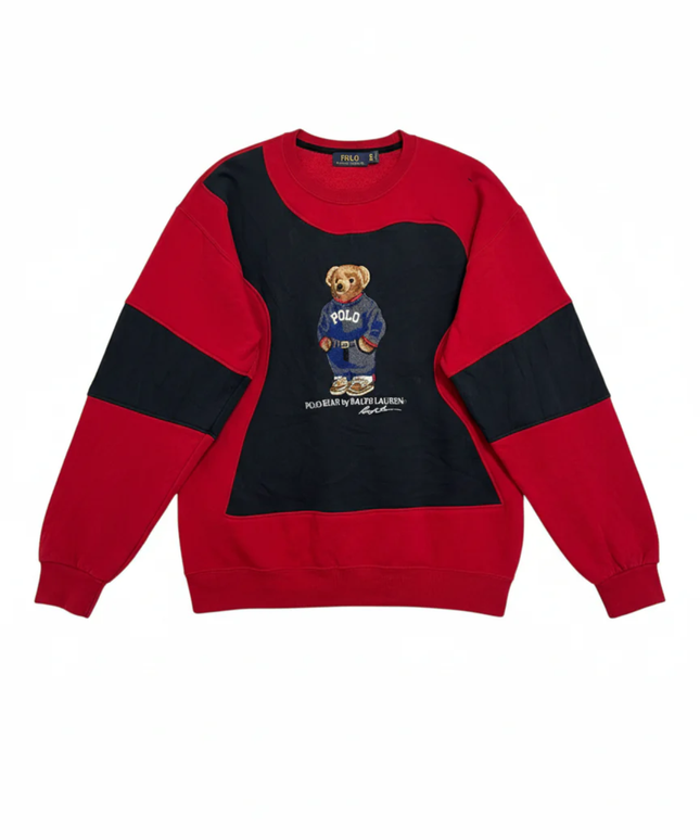 Reworked Polo Ralph Lauren Red Polo Bear Colorblock Sweatshirt