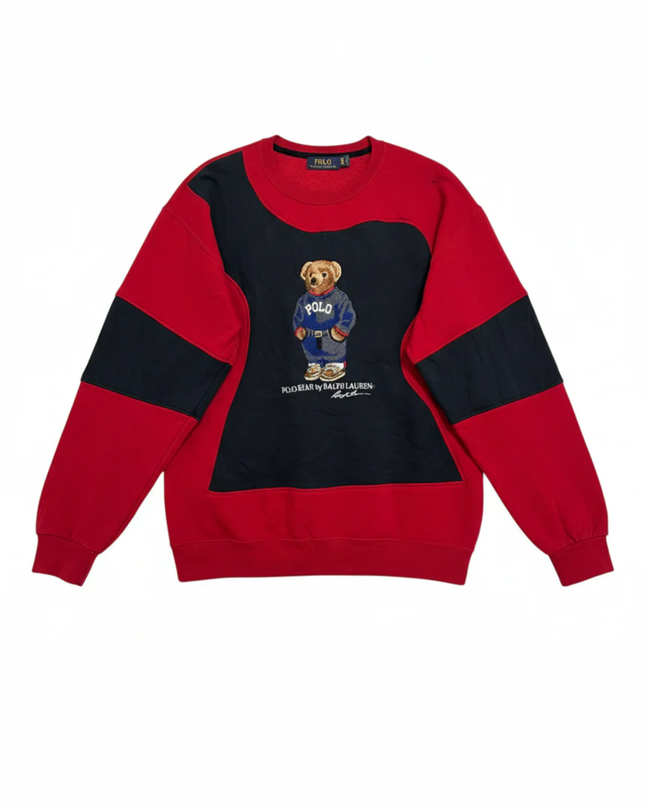 Reworked Polo Ralph Lauren Red Polo Bear Colorblock Sweatshirt