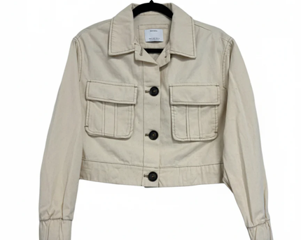 Bershka Beige Cropped Utility Cotton Jacket