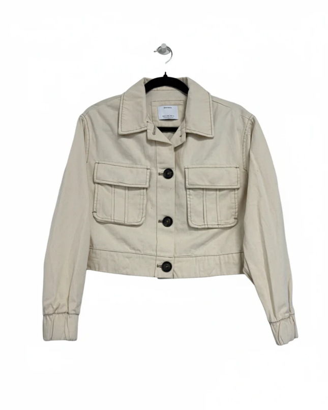 Bershka Beige Cropped Utility Cotton Jacket