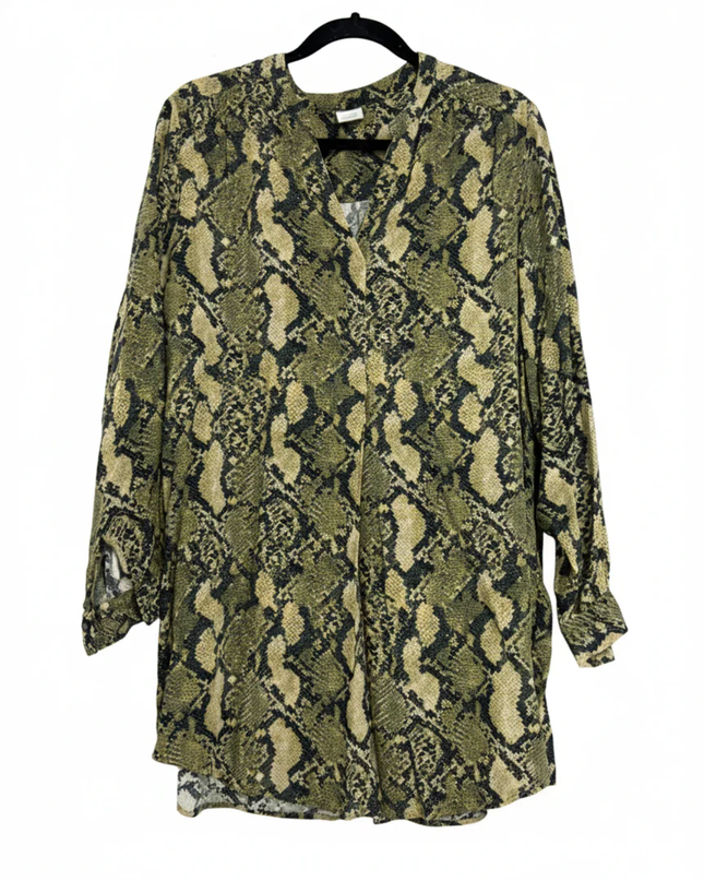 H&M Green Snake Print V-Neck Long Sleeve Blouse