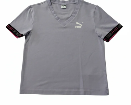 Puma Purple V-Neck Branded Sleeve Sport T-Shirt