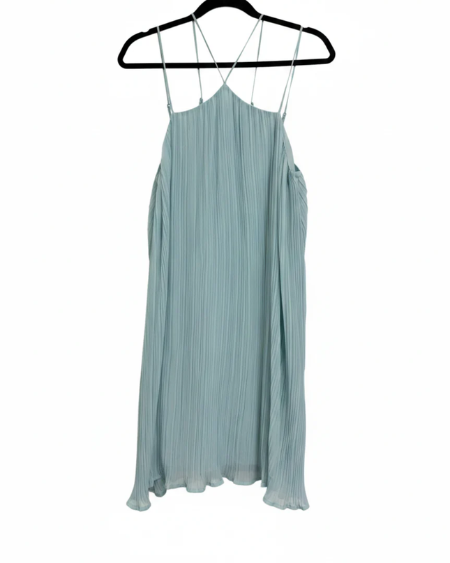 LUSH Light Green Pleated Strappy Mini Dress