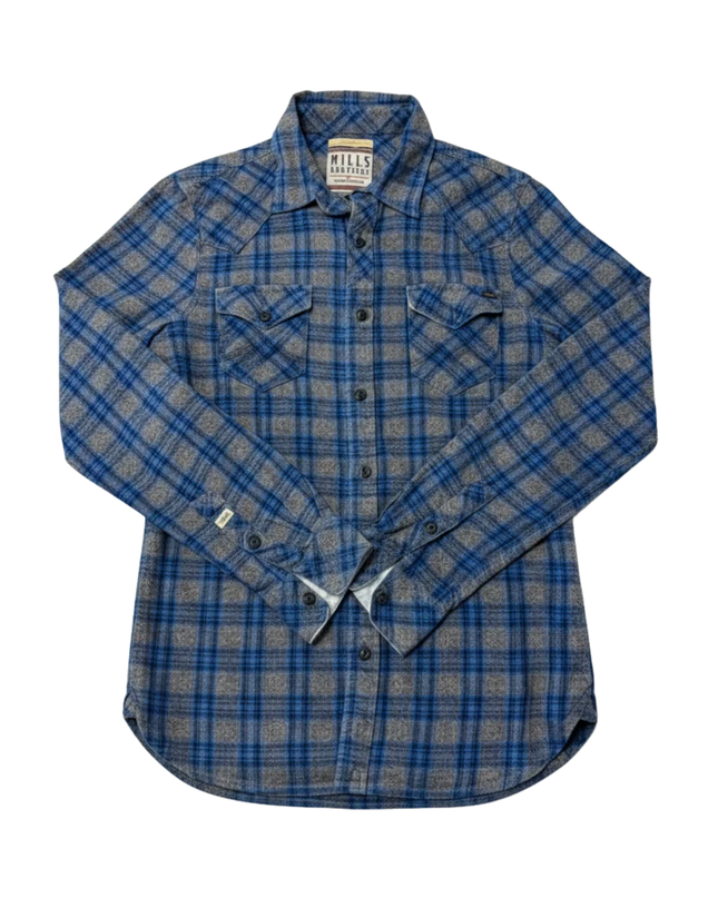 Mills Brothers Blue Checkered Western Flannel Shirt