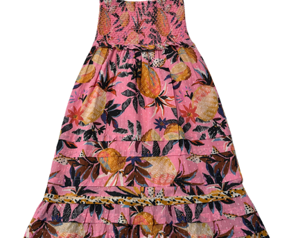 Farm Rio Pink Pineapple Print Smocked Midi Dress
