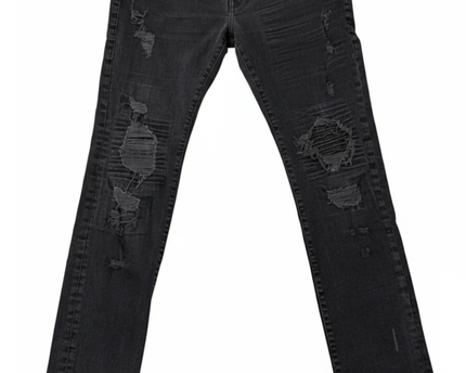 True Religion Black Rocco Relaxed Skinny Distressed Jeans