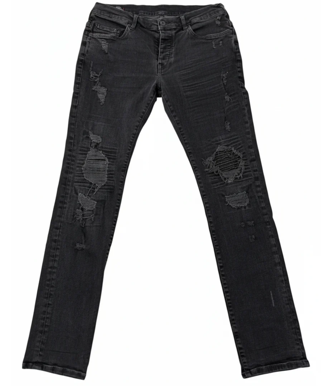 True Religion Black Rocco Relaxed Skinny Distressed Jeans