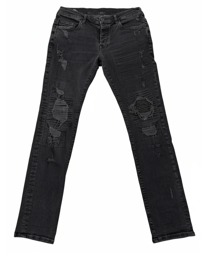 True Religion Black Rocco Relaxed Skinny Distressed Jeans