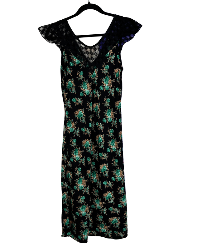 Band of Gypsies Black Floral Lace V-Neck Midi Dress