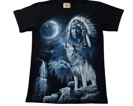 Rock Eagle Black Native American and Wolf Graphic Tee