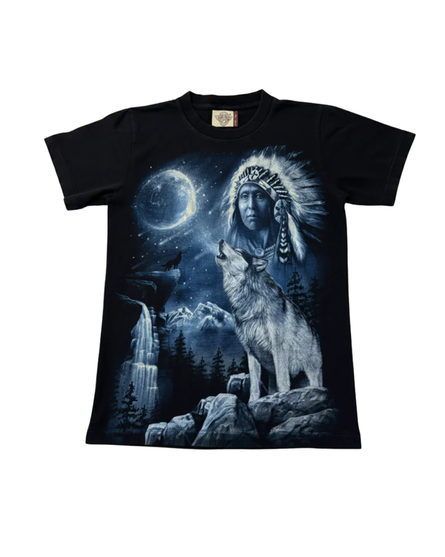 Rock Eagle Black Native American and Wolf Graphic Tee