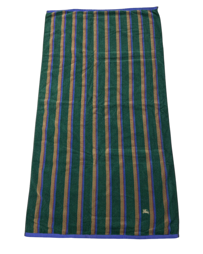Vintage Burberrys Green Striped Terry Cloth Bath Towel W/Box