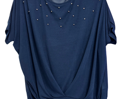 Voulez Vous Navy Blue Studded Dolman Sleeve Draped Top