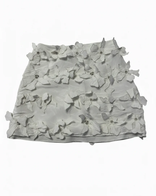 Zara White 3D Floral Applique Mini Skirt
