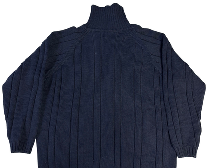 Lacoste Navy Ribbed Cable Knit Turtleneck Sweater