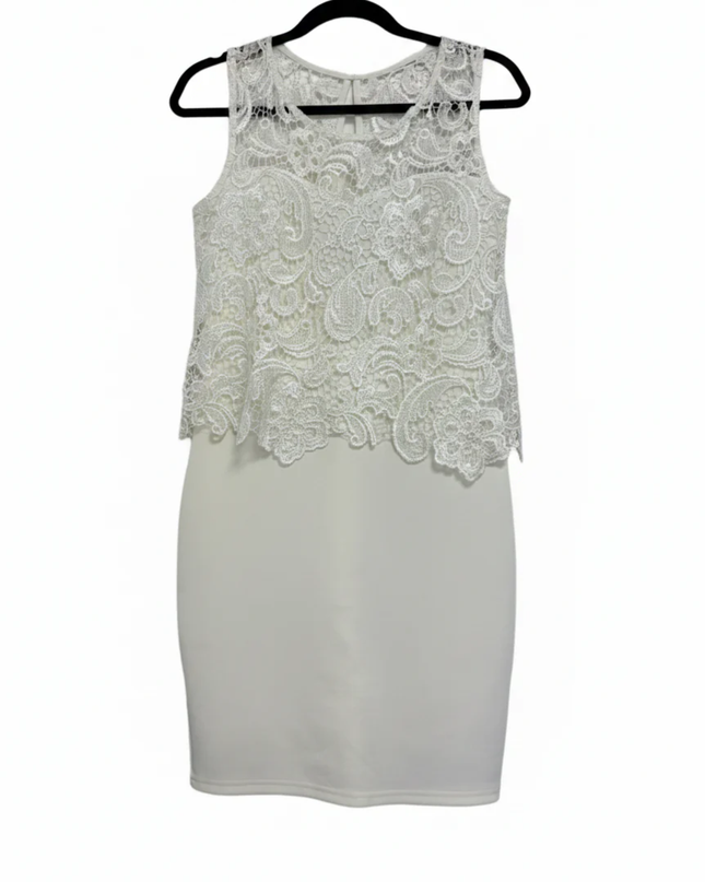 CLUBL White Lace Overlay Bodycon Dress