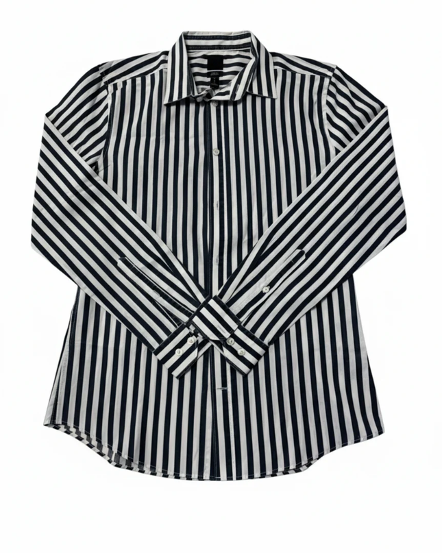 H&M Black/White Striped Slim Fit Long Sleeve Shirt