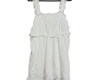 Forever 21 White Eyelet Trim Ruffle Hem Babydoll Top