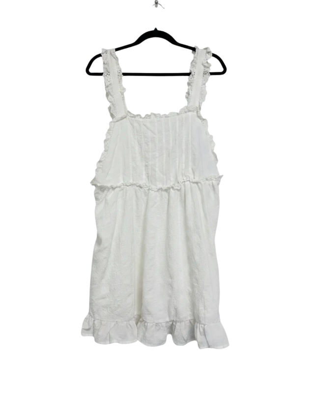 Forever 21 White Eyelet Trim Ruffle Hem Babydoll Top