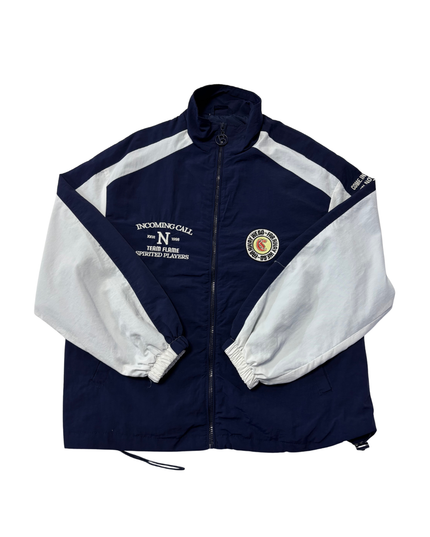 Bershka Navy Blue Graphic Colorblock Windbreaker Jacket