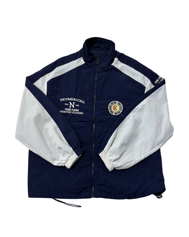 Bershka Navy Blue Graphic Colorblock Windbreaker Jacket