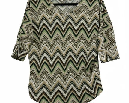 Hailys Soft Green Diverse Zigzag V-Neck Top