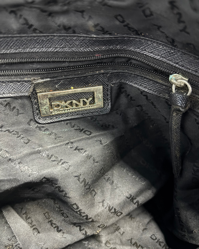 DKNY Vintage Black Monogram Logo Bowler Satchel Bag