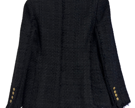 Zara Black Tweed Frayed Double Breasted Blazer